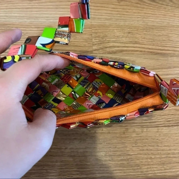 Recycled Candy Wrapper Purse Woven Shoulder Bag Recycled Wearable Art Y2K - Picture 4 of 11